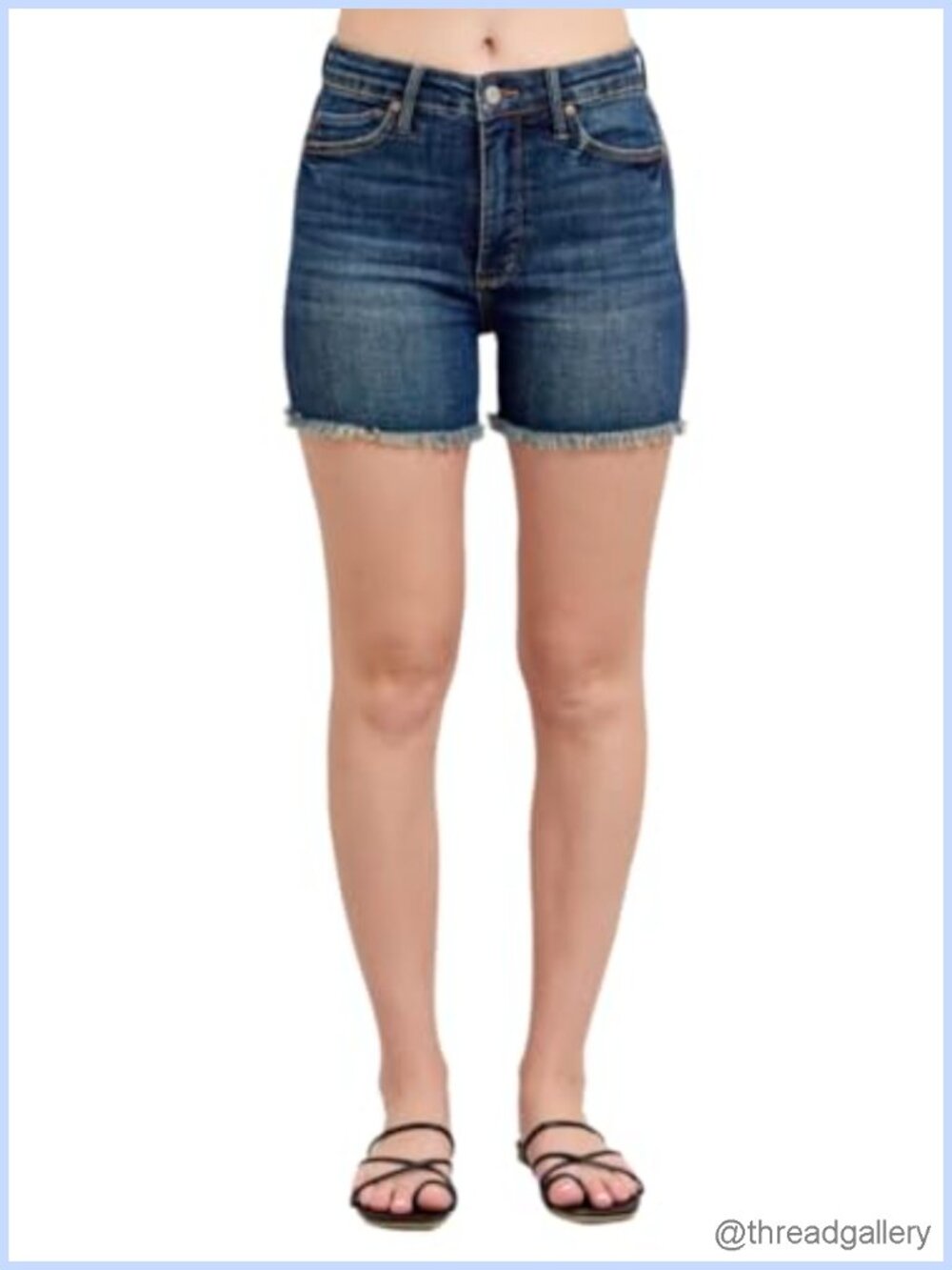 Tummy Control Fray Hem Denim Jean Shorts 4 Way Stretch High Rise